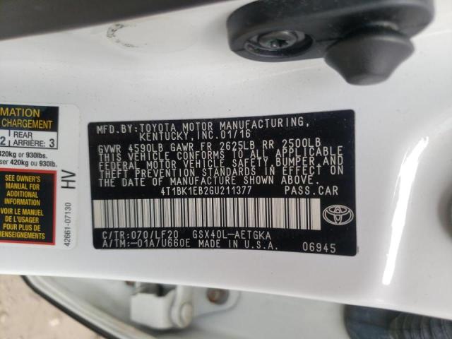 Photo 10 from auction – 2016 TOYOTA AVALON XLE with VIN 4T1BK1EB2GU211377