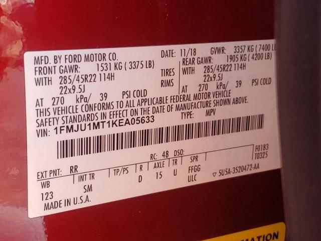 Photo 10 from auction – 2019 FORD EXPEDITION with VIN 1FMJU1MT1KEA05633
