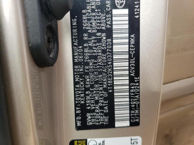 Photo 10 from auction – 2004 TOYOTA CAMRY LE with VIN 4T1BE32K54U377038