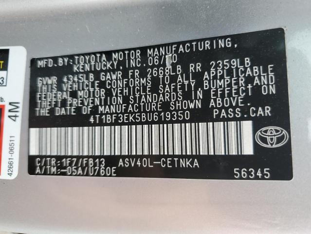 Photo 10 from auction – 2011 TOYOTA CAMRY BASE with VIN 4T1BF3EK5BU619350