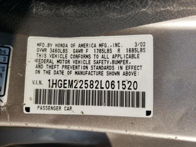 Photo 10 from auction – 2002 HONDA CIVIC LX with VIN 1HGEM22582L061520