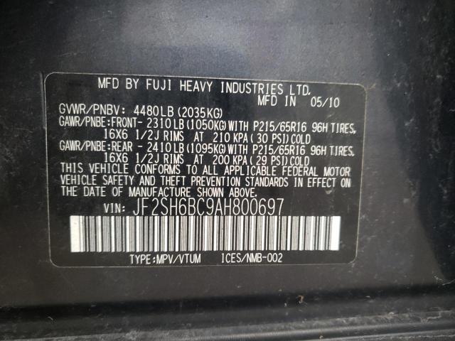 Photo 10 from auction – 2010 SUBARU FORESTER X with VIN JF2SH6BC9AH800697