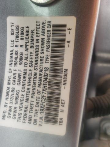 Photo 10 from auction – 2017 HONDA CIVIC EX with VIN 19XFC2F7XHE040218