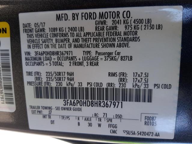 Photo 10 from auction – 2017 FORD FUSION SE with VIN 3FA6P0HD8HR367971