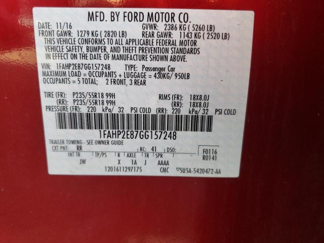 Photo 10 from auction – 2016 FORD TAURUS SEL with VIN 1FAHP2E87GG157248