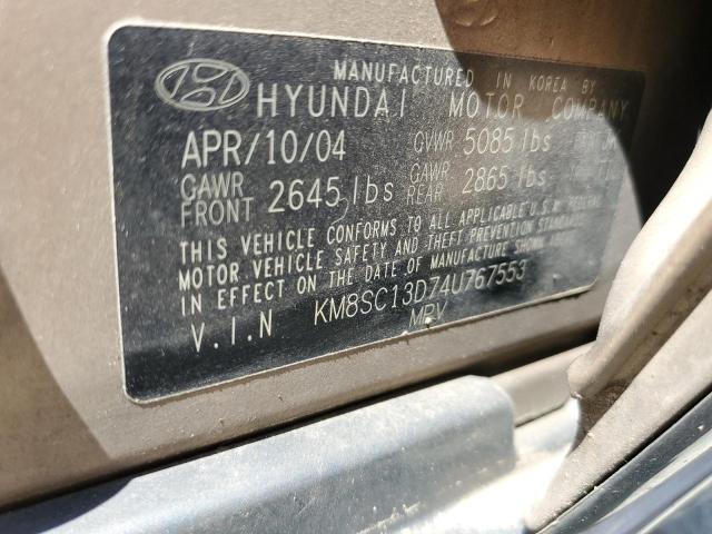 Photo 10 from auction – 2004 HYUNDAI SANTA FE G with VIN KM8SC13D74U767553
