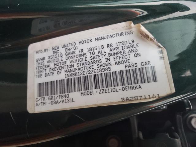 Photo 10 from auction – 2002 TOYOTA COROLLA CE with VIN 1NXBR12E72Z618985
