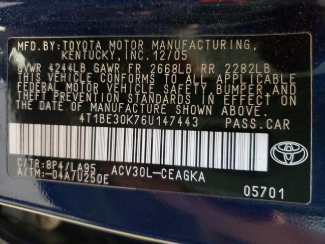 Photo 10 from auction – 2006 TOYOTA CAMRY LE with VIN 4T1BE30K76U147443