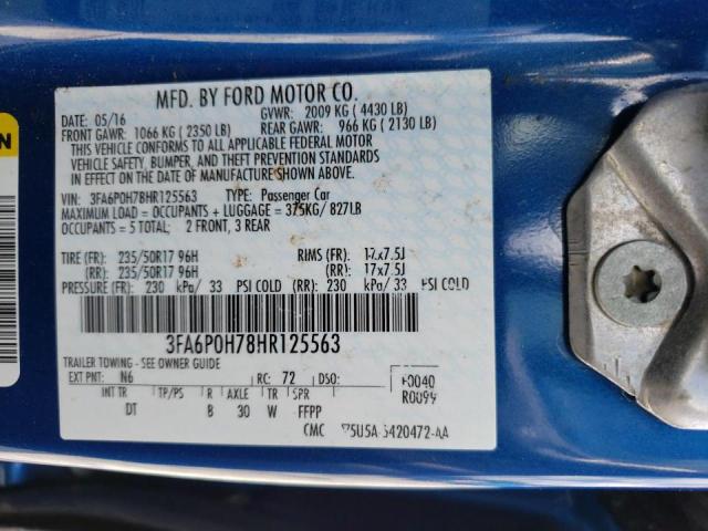 Photo 10 from auction – 2017 FORD FUSION SE with VIN 3FA6P0H78HR125563