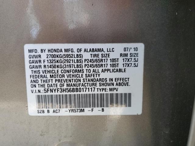 Photo 10 from auction – 2011 HONDA PILOT EXL with VIN 5FNYF3H56BB017117