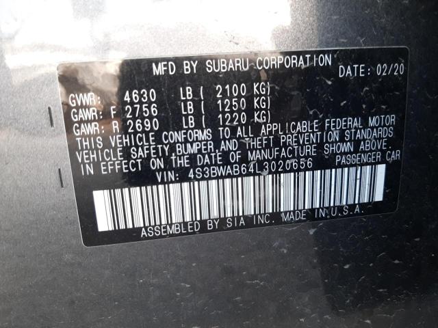 Photo 10 from auction – 2020 SUBARU LEGACY with VIN 4S3BWAB64L3020656