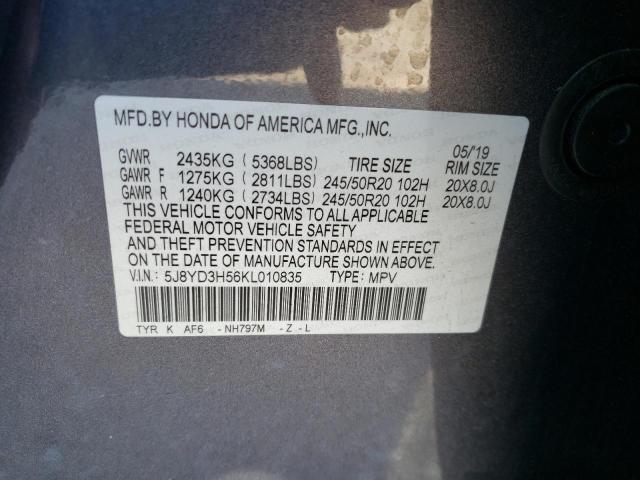 Photo 10 from auction – 2019 ACURA MDX TECHNO with VIN 5J8YD3H56KL010835