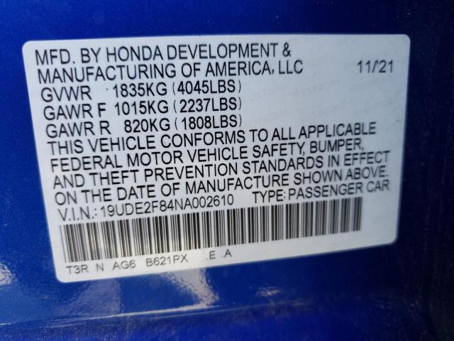 Photo 10 from auction – 2022 ACURA ILX PREMIU with VIN 19UDE2F84NA002610
