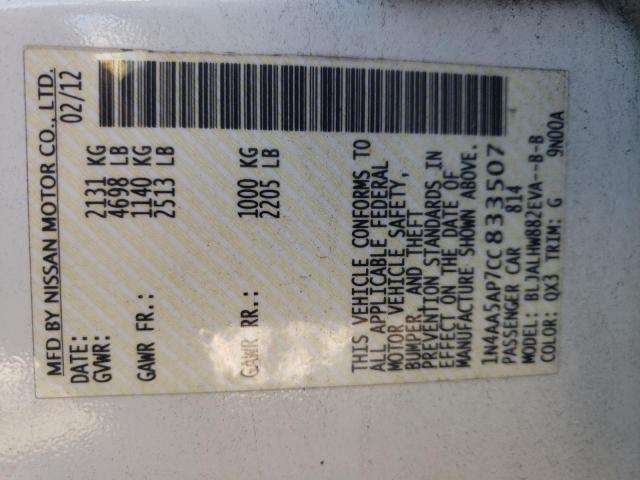 Photo 10 from auction – 2012 NISSAN MAXIMA S with VIN 1N4AA5AP7CC833507