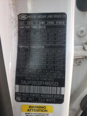 Photo 10 from auction – 2015 LAND ROVER RANGE ROVE with VIN SALVP2BG0FH992523