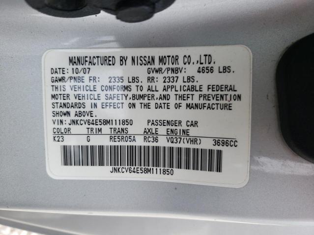 Photo 10 from auction – 2008 INFINITI G37 BASE with VIN JNKCV64E58M111850