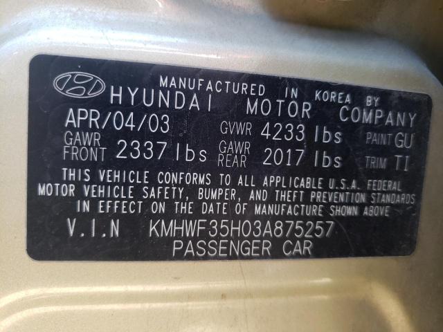Photo 10 from auction – 2003 HYUNDAI SONATA GLS with VIN KMHWF35H03A875257
