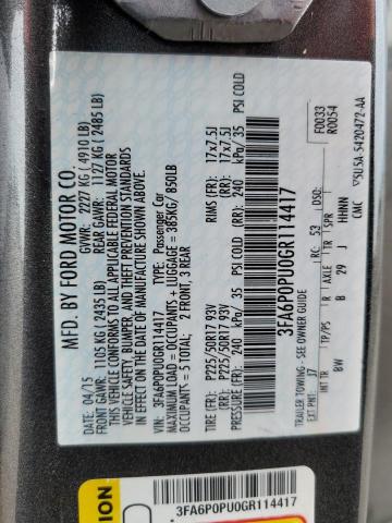 Photo 10 from auction – 2016 FORD FUSION SE with VIN 3FA6P0PU0GR114417