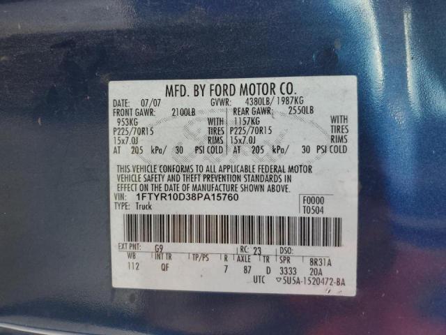 Photo 10 from auction – 2008 FORD RANGER with VIN 1FTYR10D38PA15760