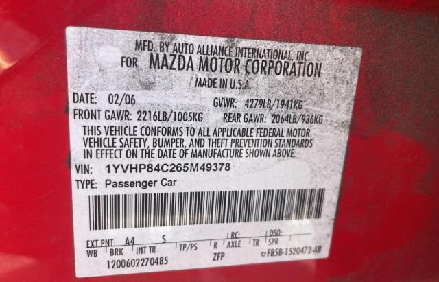 Photo 10 from auction – 2006 MAZDA 6 I with VIN 1YVHP84C265M49378