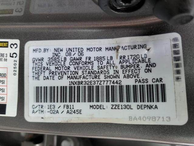 Photo 10 from auction – 2007 TOYOTA COROLLA CE with VIN 1NXBR32E37Z777442