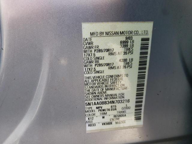 Photo 10 from auction – 2004 NISSAN ARMADA SE with VIN 5N1AA08B34N703216