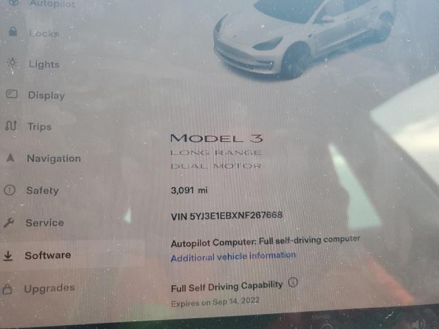 Photo 8 from auction – 2022 TESLA MODEL 3 with VIN 5YJ3E1EBXNF267668