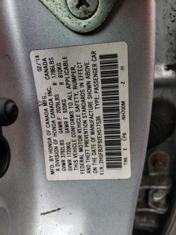 Photo 10 from auction – 2014 HONDA CIVIC EXL with VIN 2HGFB2F92EH517536