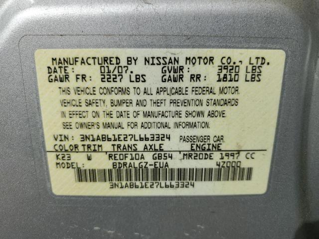 Photo 10 from auction – 2007 NISSAN SENTRA 2.0 with VIN 3N1AB61E27L663324