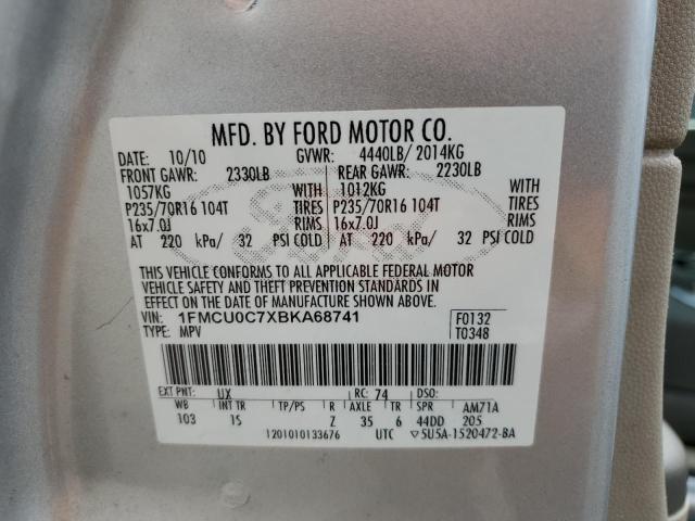Photo 10 from auction – 2011 FORD ESCAPE XLS with VIN 1FMCU0C7XBKA68741