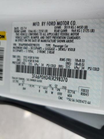 Photo 10 from auction – 2014 FORD FUSION SE with VIN 3FA6P0HD4ER298370
