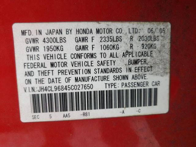 Photo 10 from auction – 2005 ACURA TSX with VIN JH4CL96845C027650