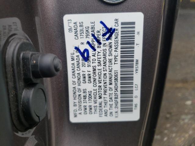 Photo 10 from auction – 2013 HONDA CIVIC LX with VIN 2HGFB2F54DH580651