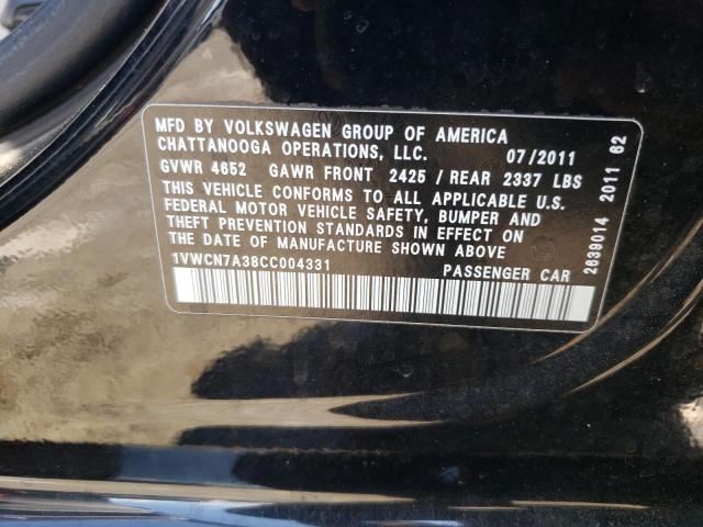 Photo 10 from auction – 2012 VOLKSWAGEN PASSAT SEL with VIN 1VWCN7A38CC004331