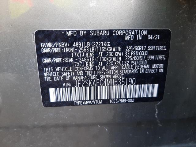 Photo 10 from auction – 2021 SUBARU FORESTER P with VIN JF2SKAFC4MH535190