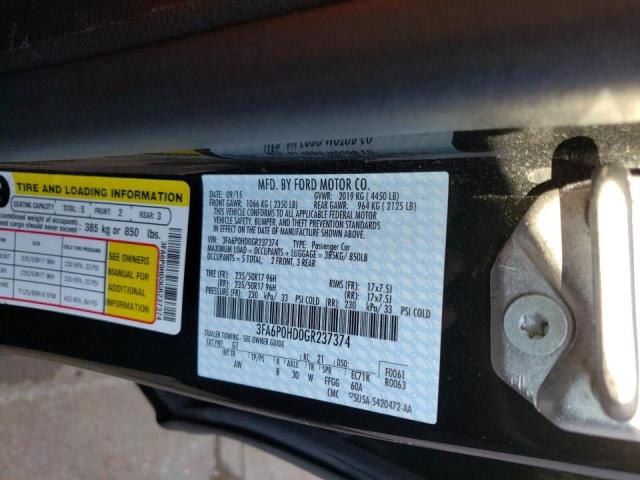 Photo 10 from auction – 2016 FORD FUSION SE with VIN 3FA6P0HD0GR237374