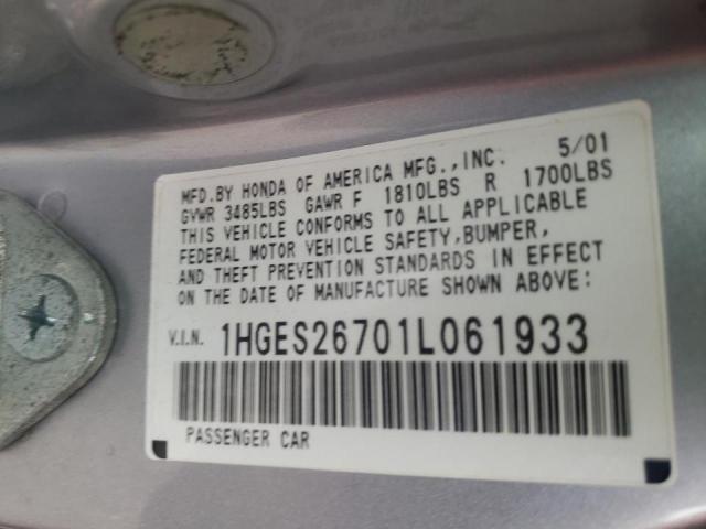 Photo 10 from auction – 2001 HONDA CIVIC EX with VIN 1HGES26701L061933