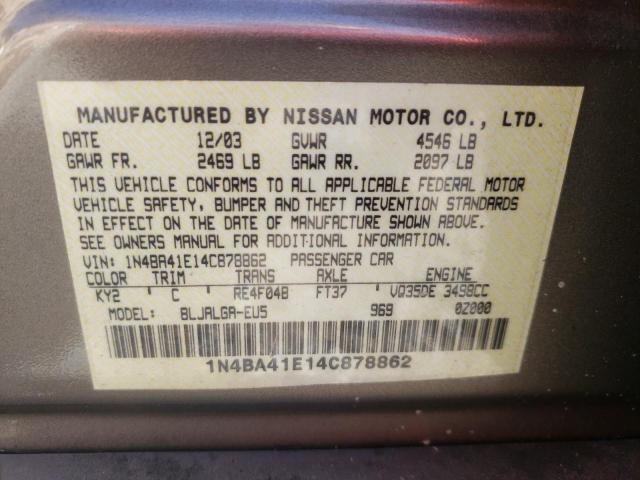 Photo 10 from auction – 2004 NISSAN MAXIMA SE with VIN 1N4BA41E14C878862