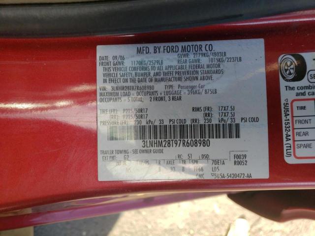 Photo 10 from auction – 2007 LINCOLN MKZ with VIN 3LNHM28T97R608980
