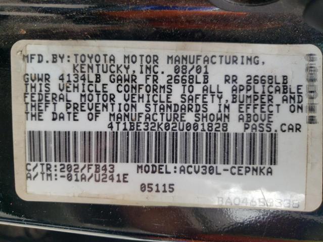 Photo 10 from auction – 2002 TOYOTA CAMRY LE with VIN 4T1BE32K02U001828