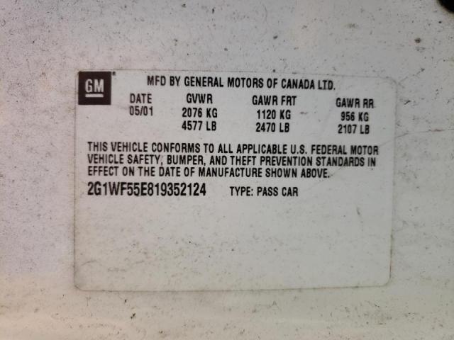 Photo 10 from auction – 2001 CHEVROLET IMPALA with VIN 2G1WF55E819352124