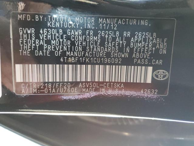 Photo 10 from auction – 2012 TOYOTA CAMRY BASE with VIN 4T1BF1FK1CU196092