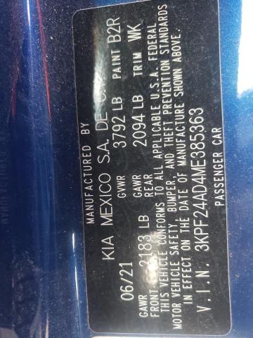 Photo 10 from auction – 2021 KIA FORTE FE with VIN 3KPF24AD4ME385363