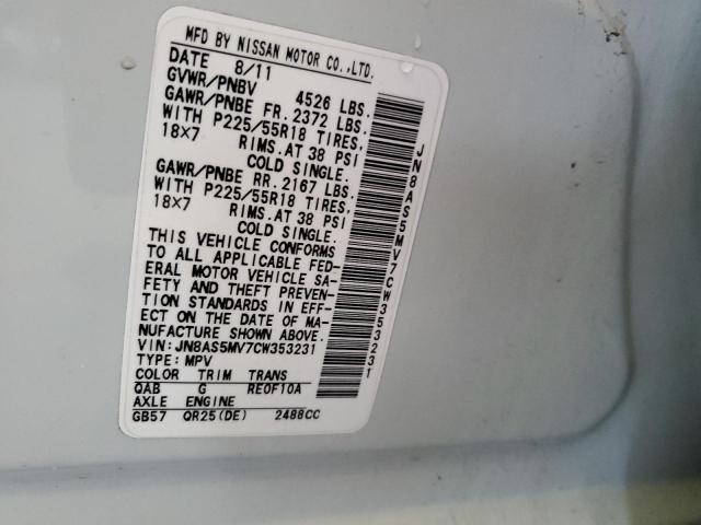 Photo 10 from auction – 2012 NISSAN ROGUE S with VIN JN8AS5MV7CW353231