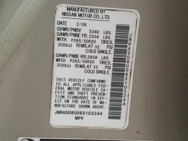 Photo 10 from auction – 2006 INFINITI FX35 with VIN JNRAS08U06X103344
