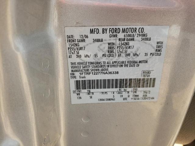 Photo 10 from auction – 2007 FORD F150 with VIN 1FTRF12277NA36338