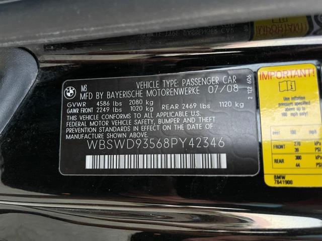 Photo 10 from auction – 2008 BMW M3 with VIN WBSWD93568PY42346