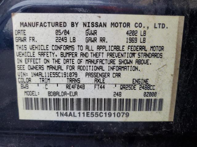 Photo 10 from auction – 2005 NISSAN ALTIMA S with VIN 1N4AL11E55C191079