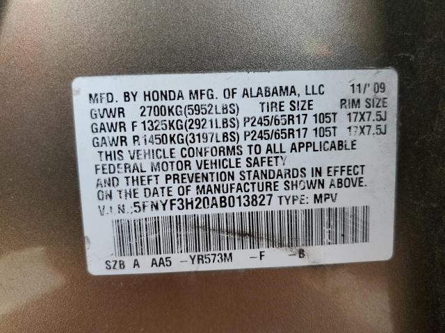 Photo 10 from auction – 2010 HONDA PILOT LX with VIN 5FNYF3H20AB013827