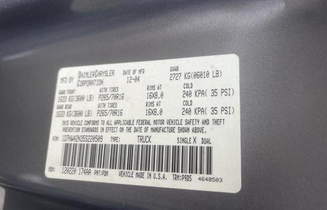 Photo 10 from auction – 2005 DODGE DAKOTA SLT with VIN 1D7HW42N35S220509